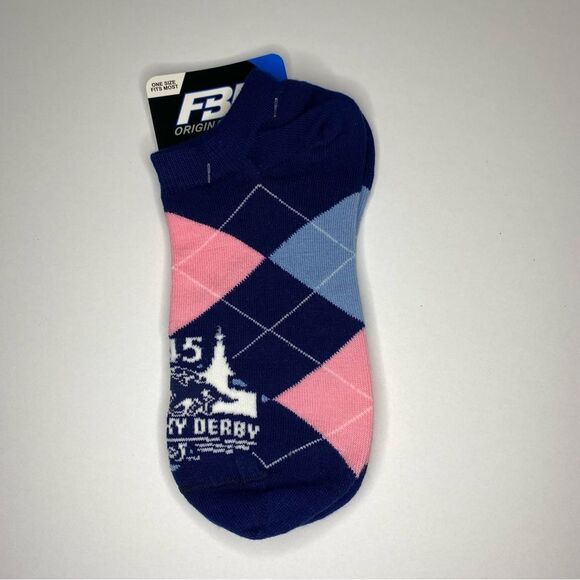 For Bare Feet Socks Kentucky Derby 145 6-11 White Pink Dot Band Blue Pink Argyle - Picture 2 of 13